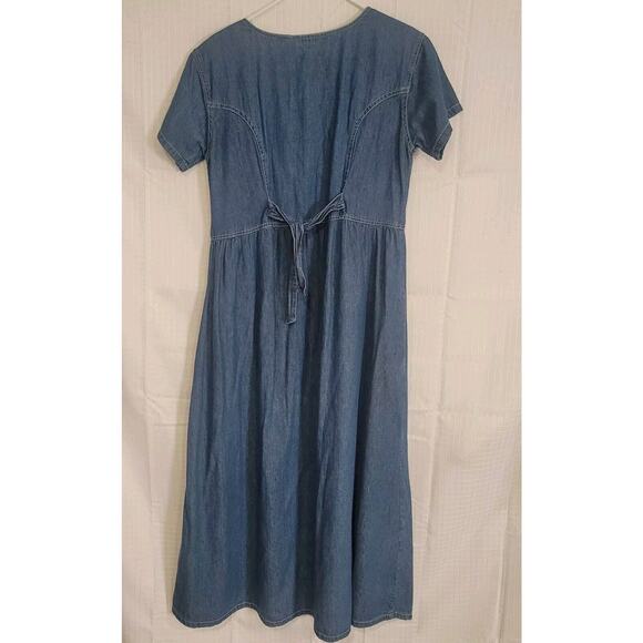 Jane Ashley VTG Denim Embroidered sunflower dress LG grannycore cottagecore boho - Picture 2 of 10